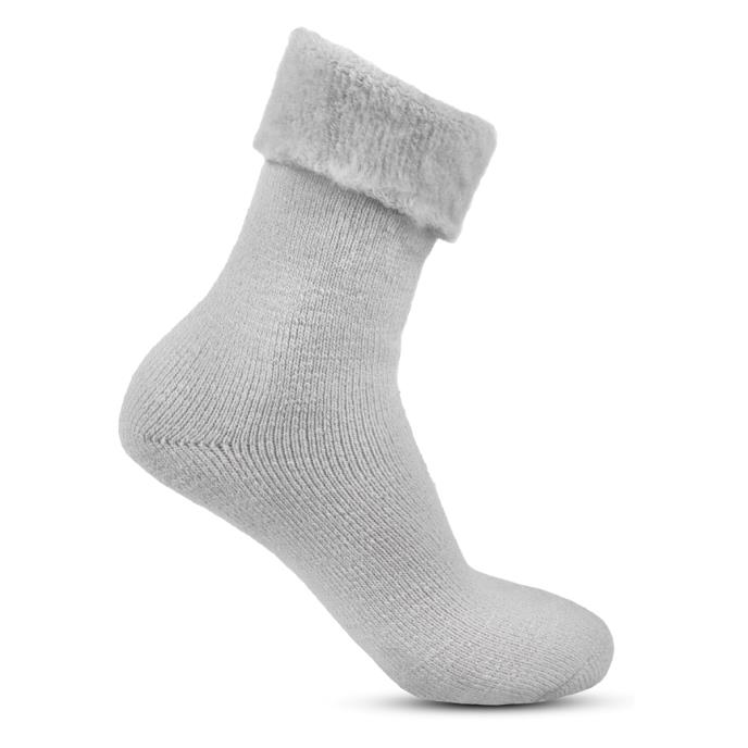 totes Ladies Premium Twin Pack Recycled Brushed Thermal Bed Sock Grey / Oat Extra Image 4